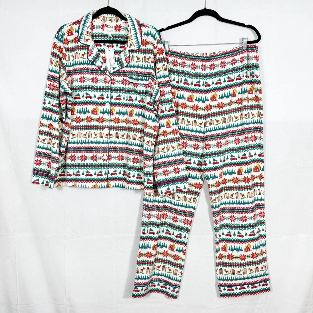 BedHead PJs Festive Fairisle Fair Isle Long Sleeve Classic Stretch Jersey PJ Set - Picture 2 of 16